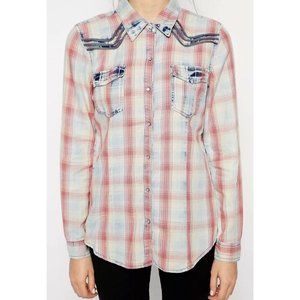 Blank NYC Red and Blue Plaid Button Down Shirt